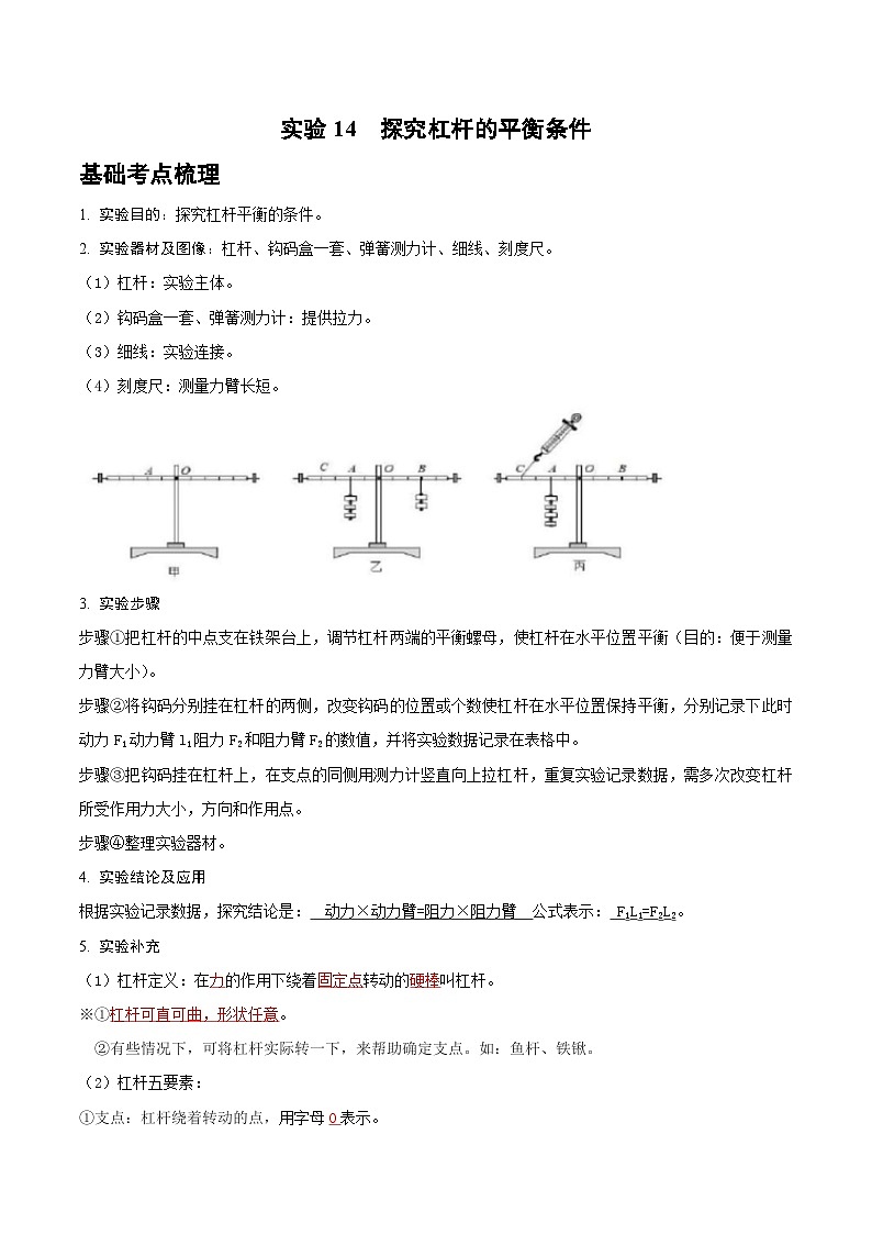 2025年中考物理实验题型突破之真题汇编实验14探究杠杆的平衡条件(原卷版+解析)第1页