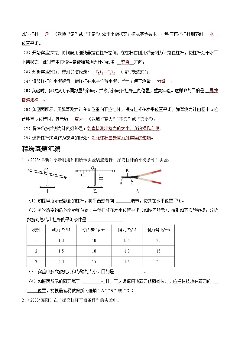 2025年中考物理实验题型突破之真题汇编实验14探究杠杆的平衡条件(原卷版+解析)第3页