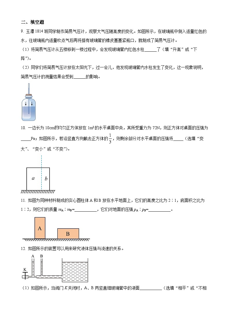 2024-2025学年八年级下册物理同步单元讲练测第九章压强-单元测(原卷版+解析)第3页