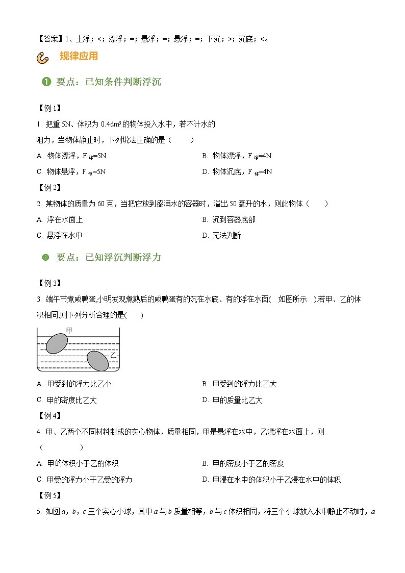 2024-2025学年八年级下册物理同步单元讲练测第十章浮沉条件及应用-讲核心(原卷版+解析)第2页