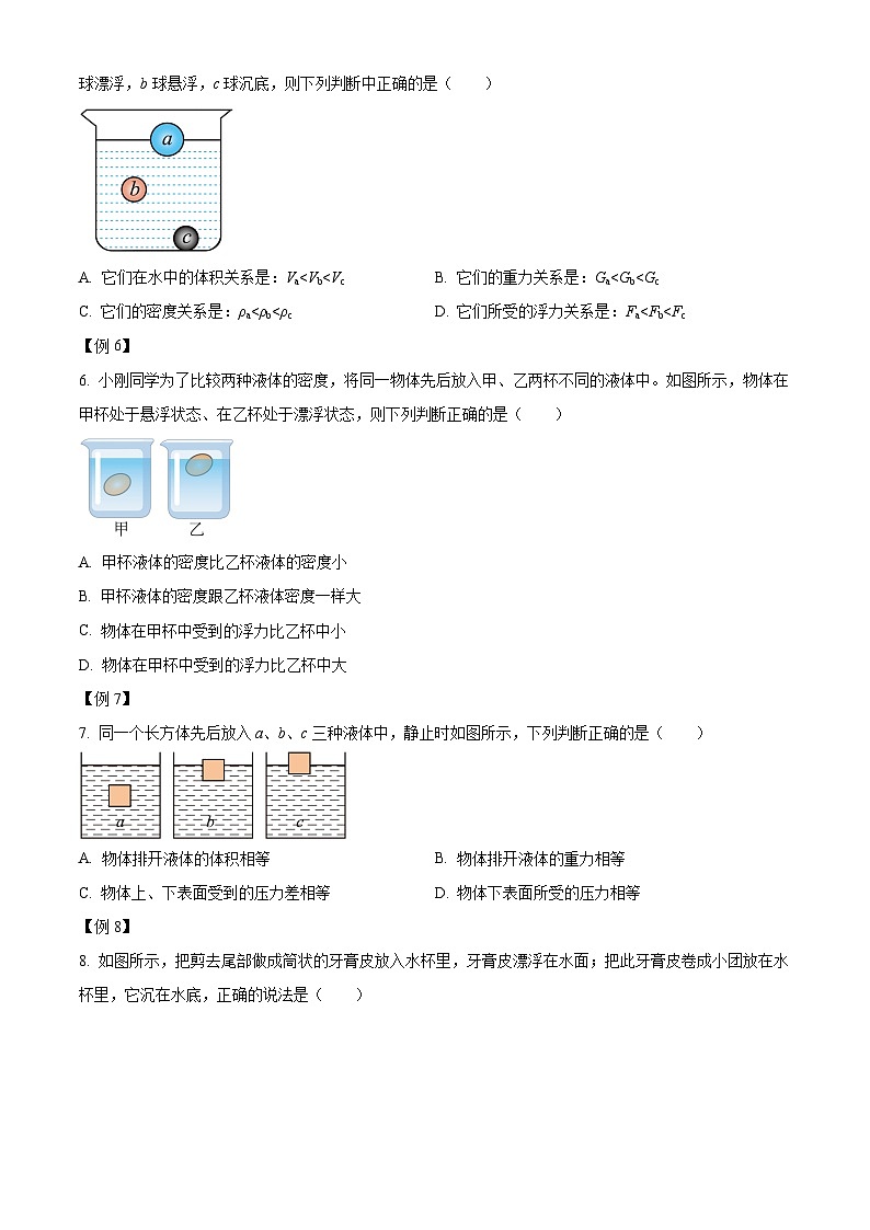 2024-2025学年八年级下册物理同步单元讲练测第十章浮沉条件及应用-讲核心(原卷版+解析)第3页