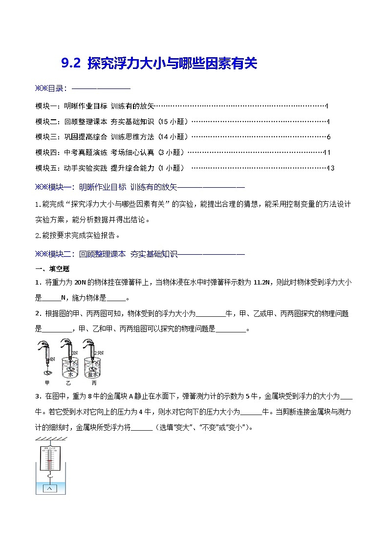 9.2  探究浮力大小与哪些因素有关（练习）第1页