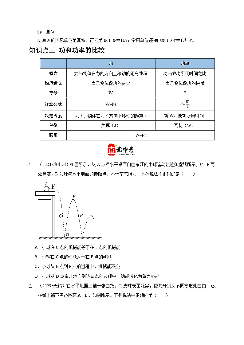 专题10 功和功率与运动和力的综合 机械能（原卷版）第2页