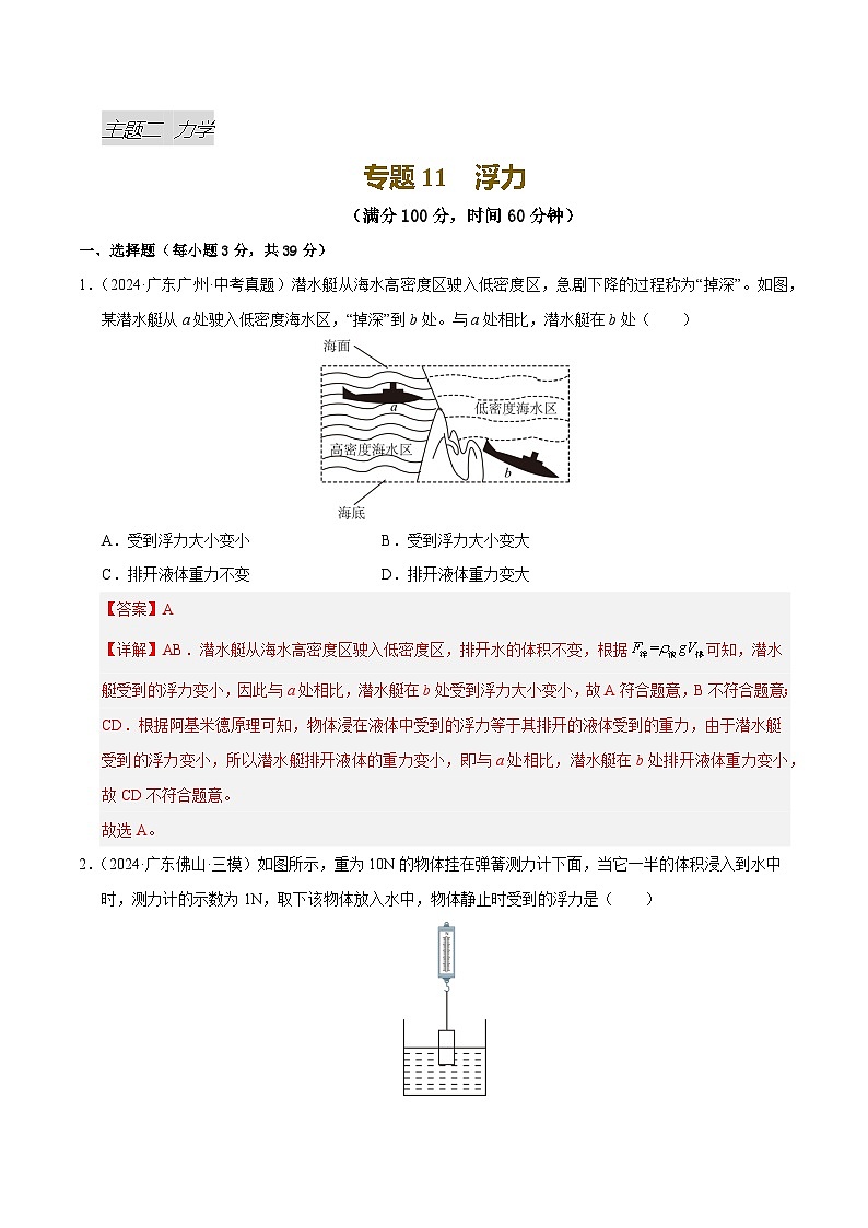 专题11 浮力（测试）（解析版）第1页