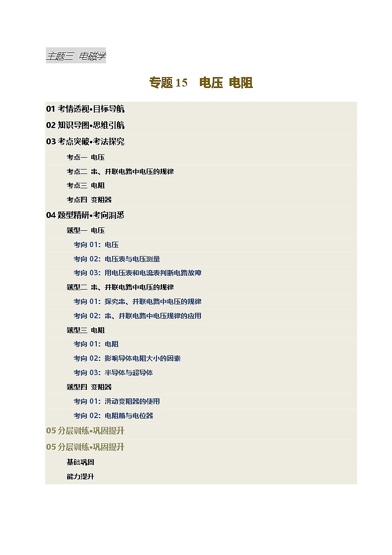 专题15 电压 电阻（讲义）（原卷版）第1页