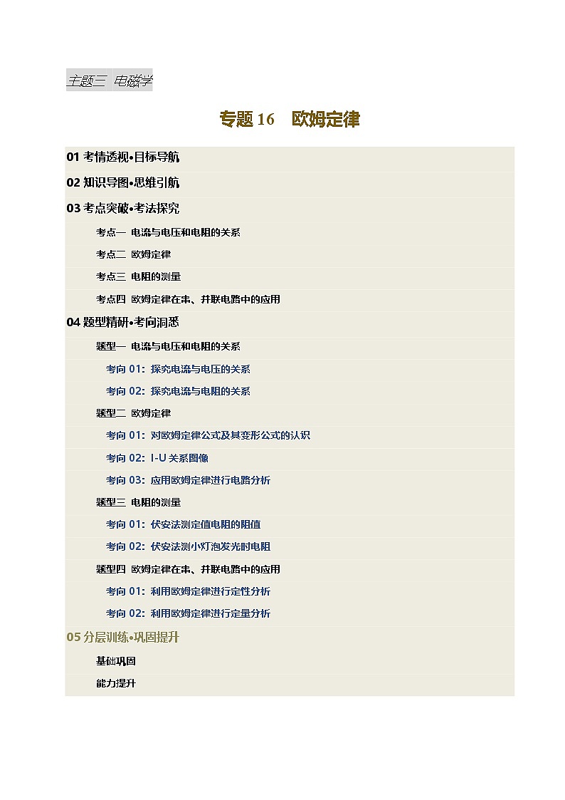 专题16 欧姆定律（讲义）（原卷版）第1页