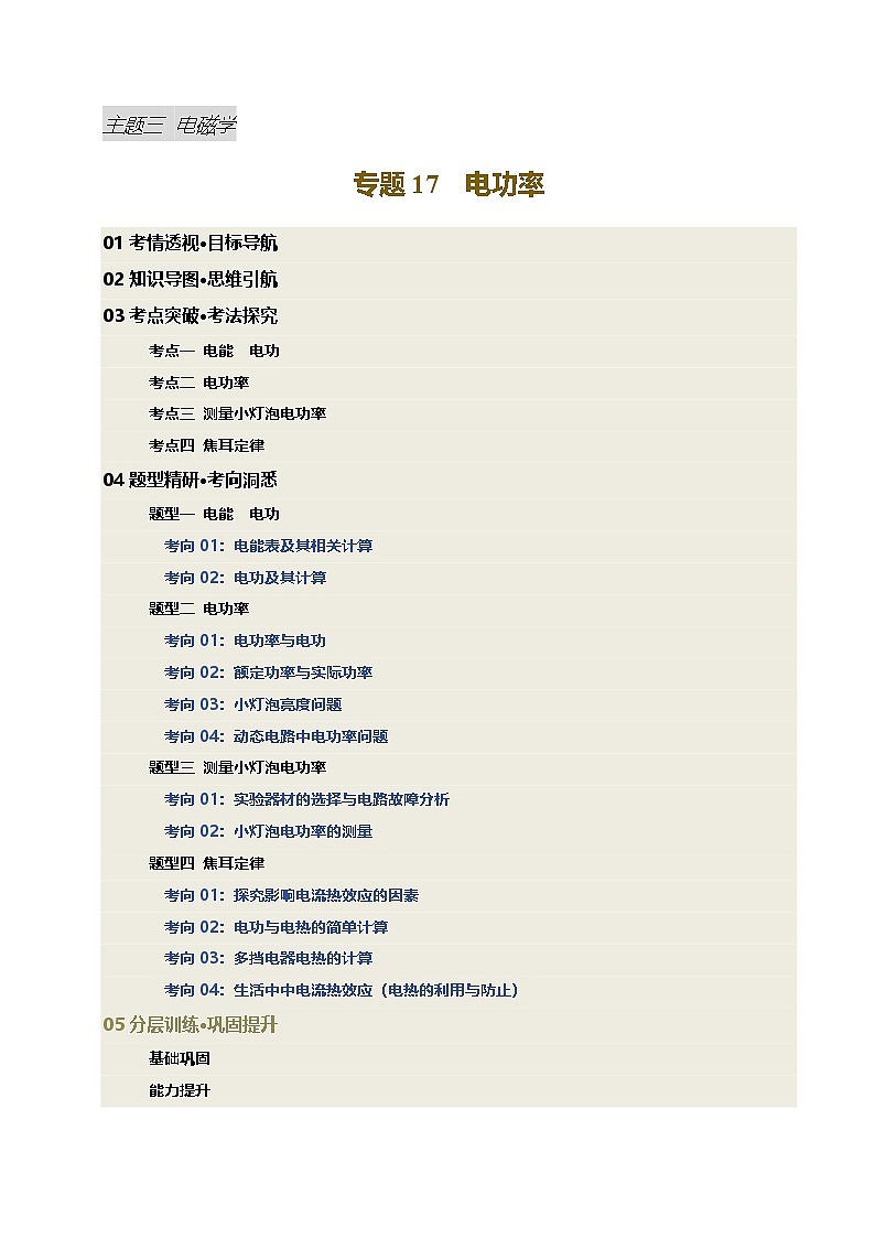 专题17 电功率（讲义）（解析版）第1页