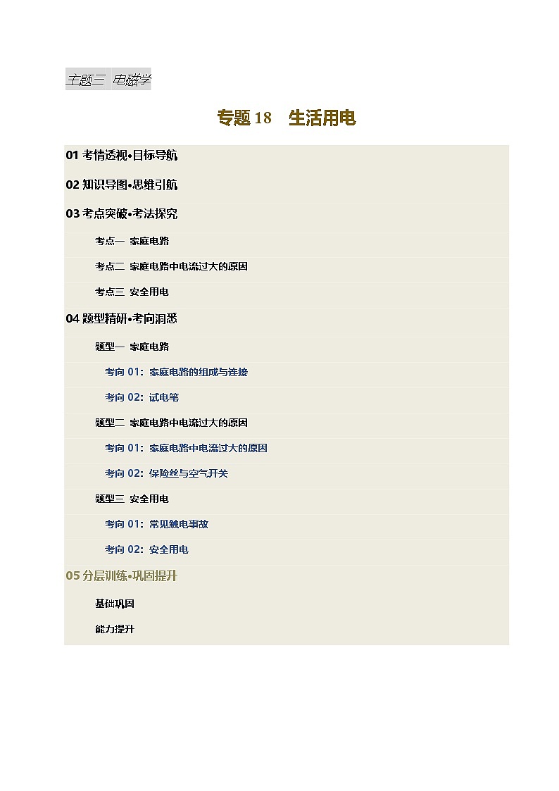 专题18 生活用电（讲义）（原卷版）第1页