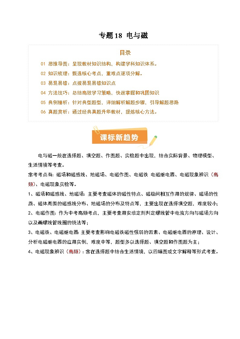 专题18 电与磁（5大模块知识清单+5个易混易错+5种方法技巧+典例真题精析）（解析版）第1页