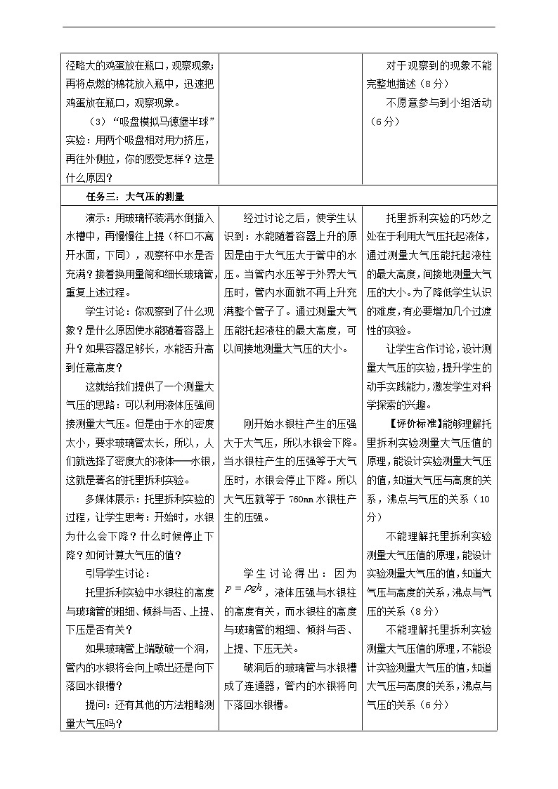 【大单元教学】9.3教学设计：大气压强教学设计 八下第九章《压强》大单元整体设计（人教版）第3页