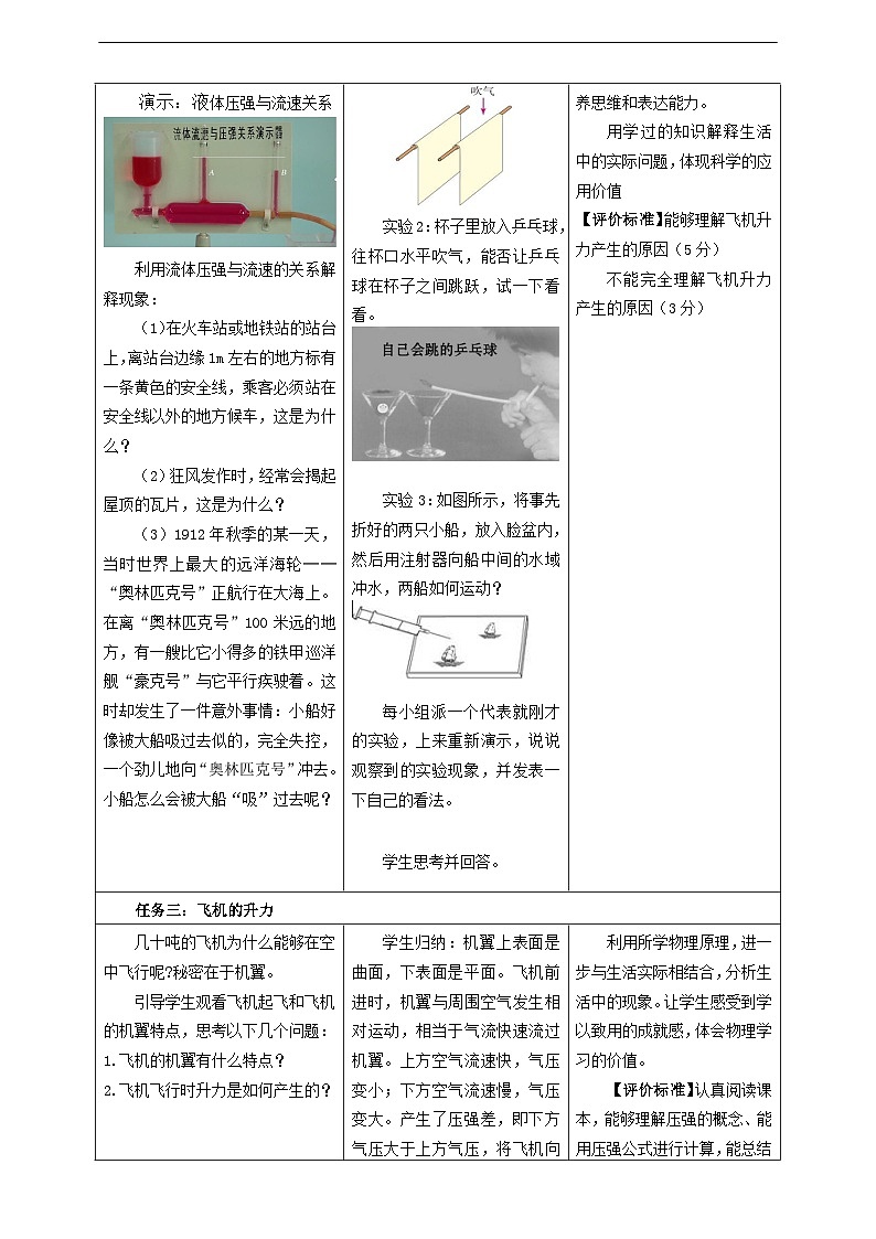 【大单元教学】9.5教学设计：流体压强与流速的关系教学设计 八下第九章《压强》大单元整体设计（人教版）第3页