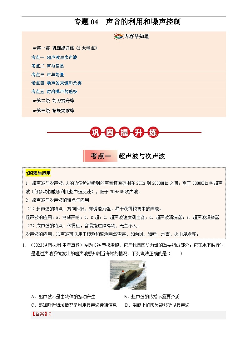 专题04 声音的利用和噪声控制(解析版)第1页