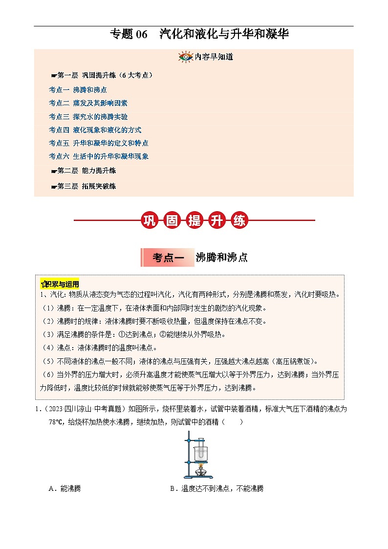 专题06 汽化和液化与升华和凝华(原卷版)第1页