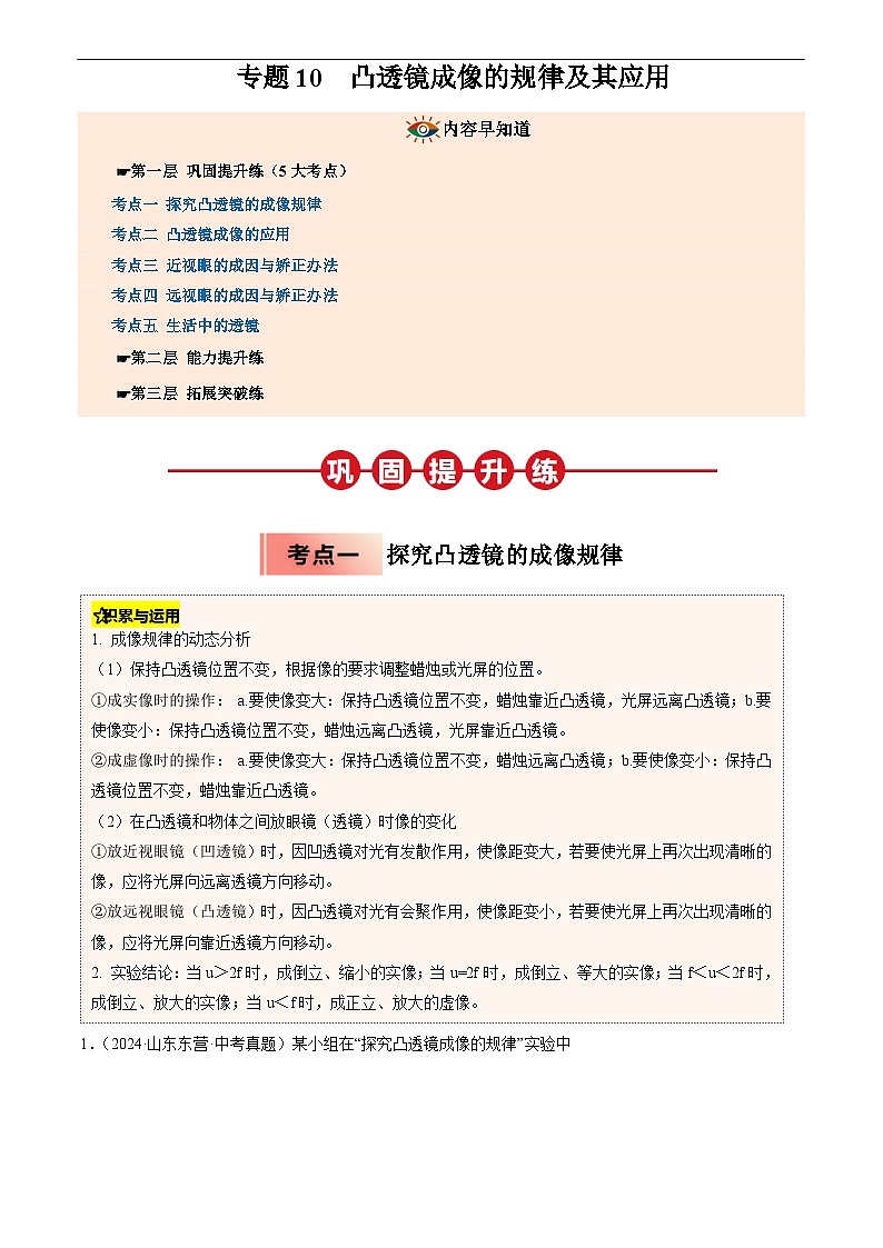 专题10 凸透镜成像的规律及其应用(原卷版)第1页
