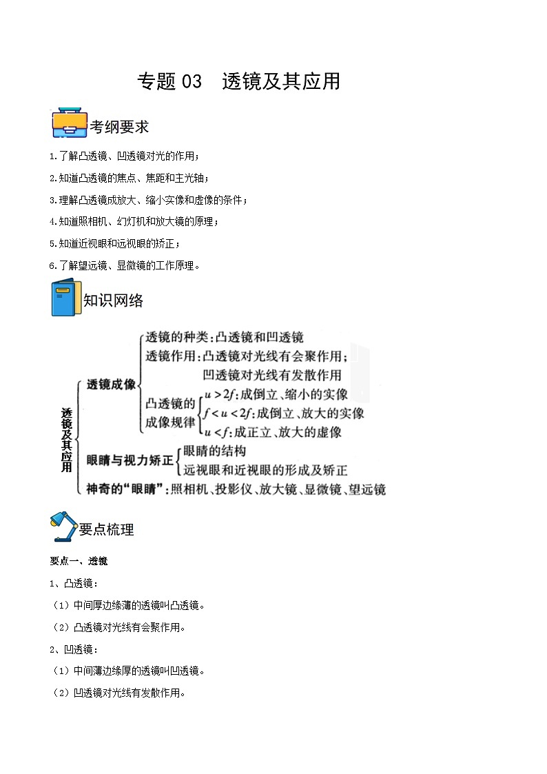 内蒙古2025初中物理人教一轮重难点复习专题三透镜及其应用练习第1页