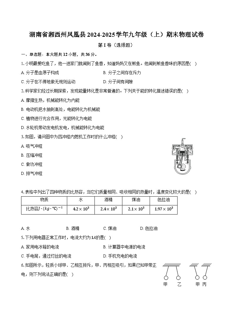 湖南省湘西州凤凰县2024-2025学年九年级（上）期末物理试卷-（含解析）第1页