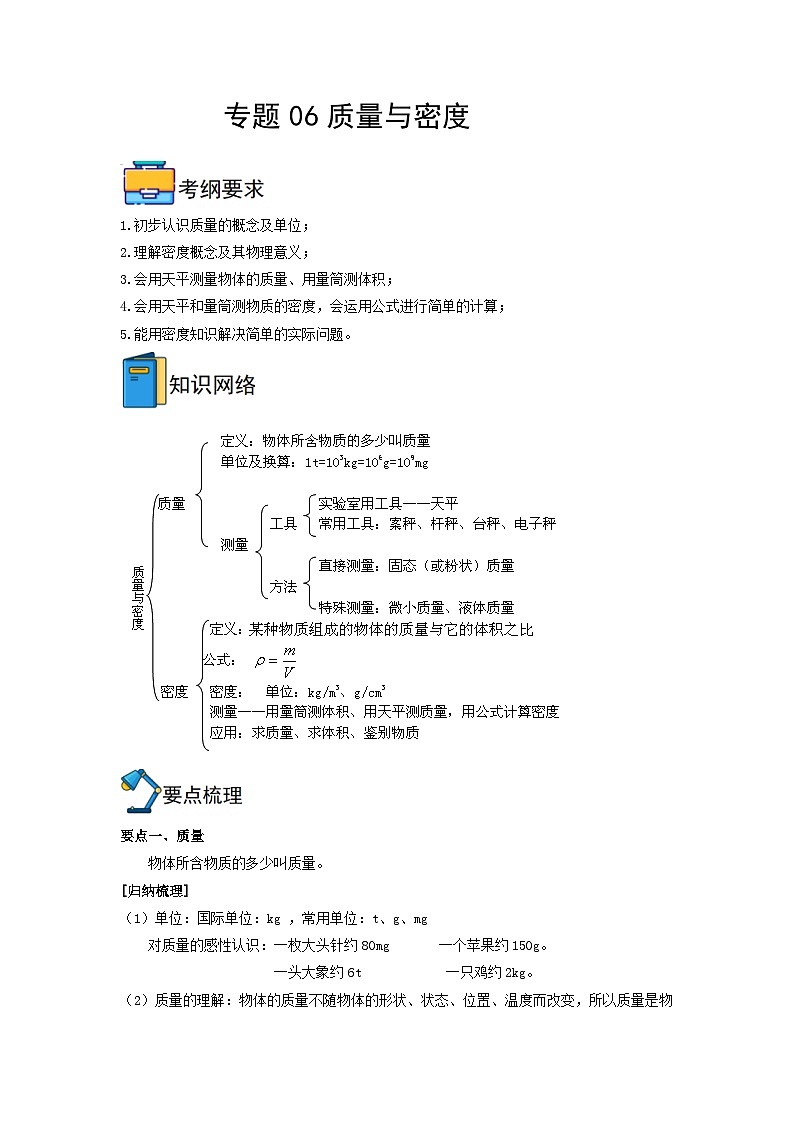 内蒙古2025初中物理人教一轮重难点复习专题六  质量与密度 练习第1页