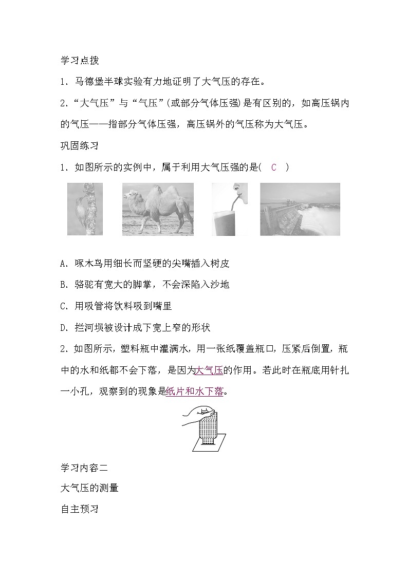 8.3 大气压强与人类生活（导学案）-2024-2025学年沪粤版（2024）物理八年级下册第2页