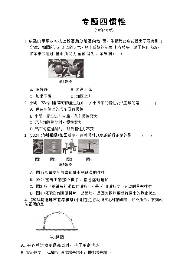 2025年河北省中考物理复习专题特训 ：惯性第1页