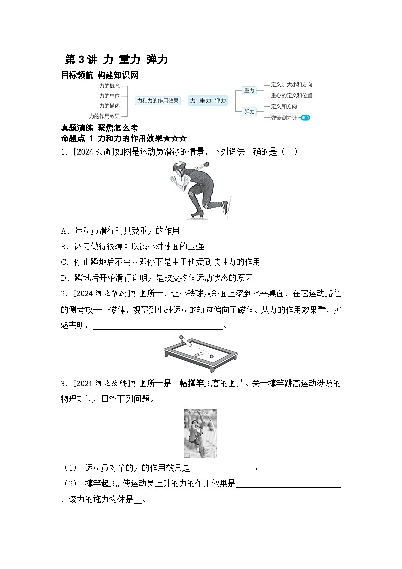 第3讲 力 重力 弹力 2025年中考物理一轮专题练（河北）第1页