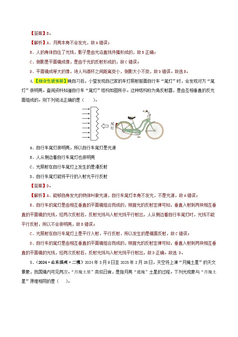 2025年中考物理一轮复习 专题02  光现象（练习）（解析版）第3页