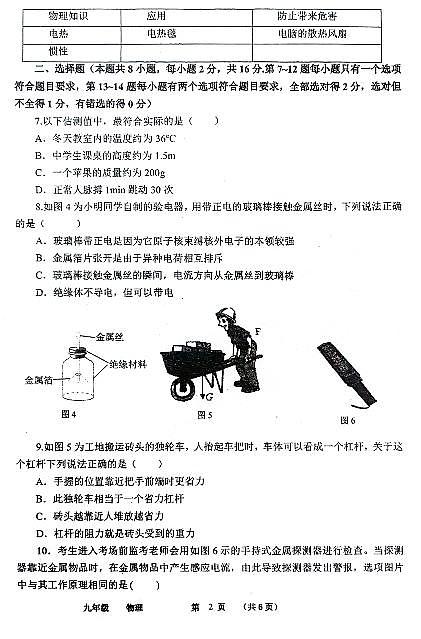 河南省实验中学2024-2025学年九年级下学习开学考试物理试卷和答案第2页