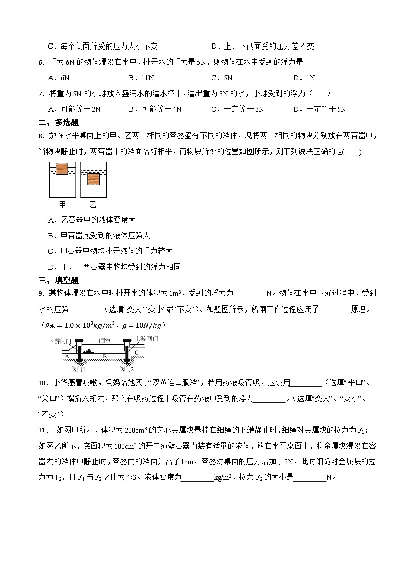 10.2 阿基米德原理2024-2025学年人教版八年级物理下册同步基础练习第2页