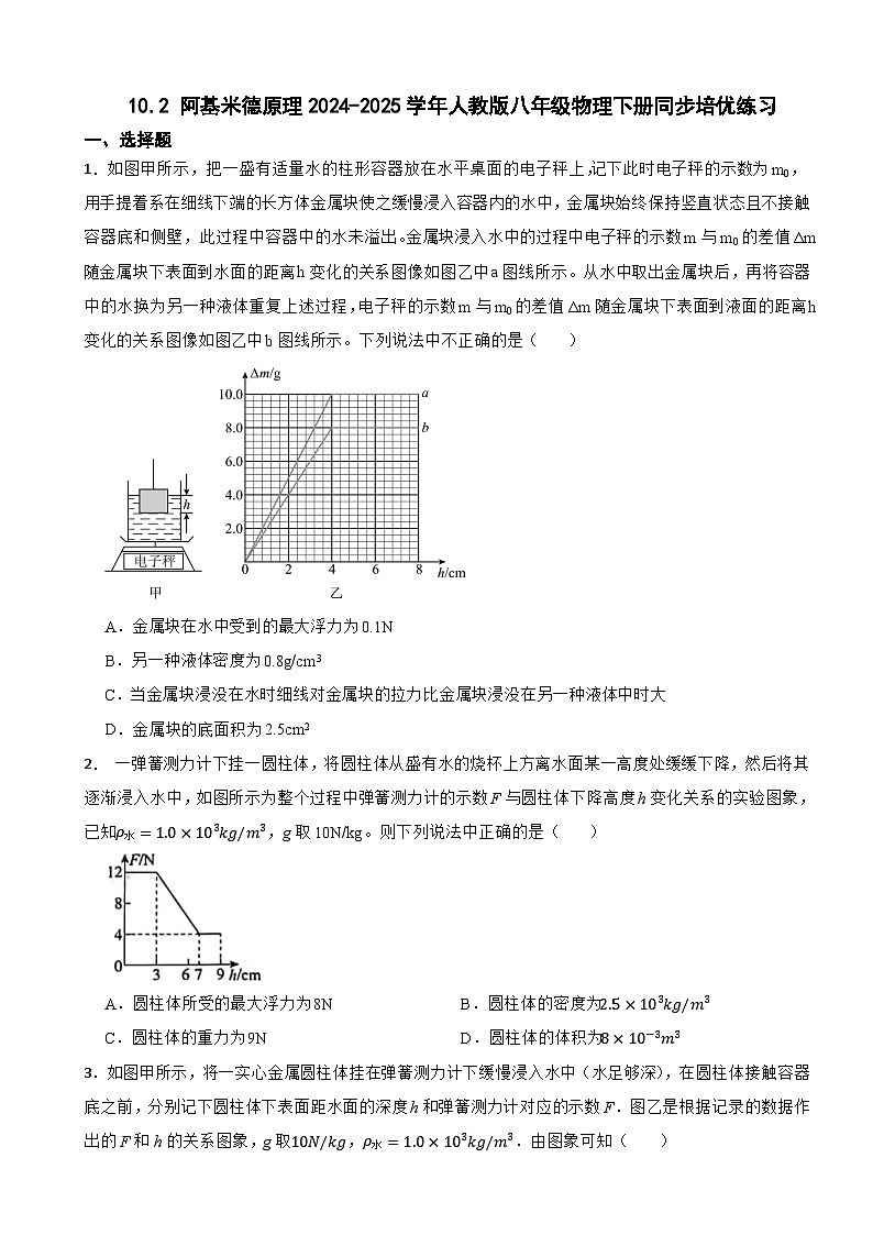 10.2 阿基米德原理2024-2025学年人教版八年级物理下册同步培优练习第1页