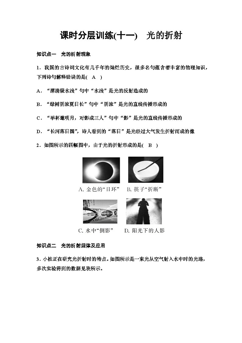 沪科版八年级物理课时分层训练(十一)光的折射含答案第1页