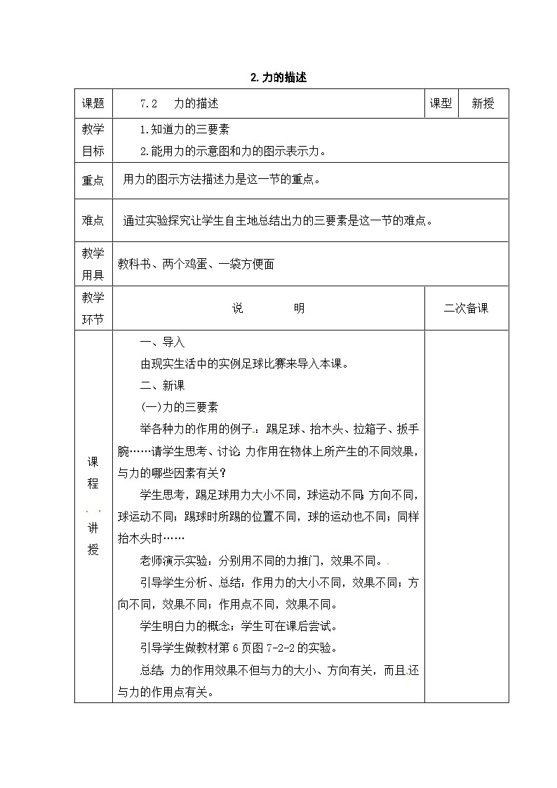 2. 力的描述 教案第1页