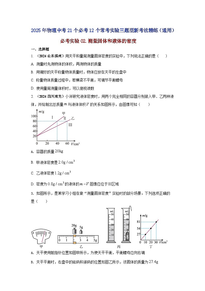 必考实验02.测量固体和液体的密度（原卷版） 第1页