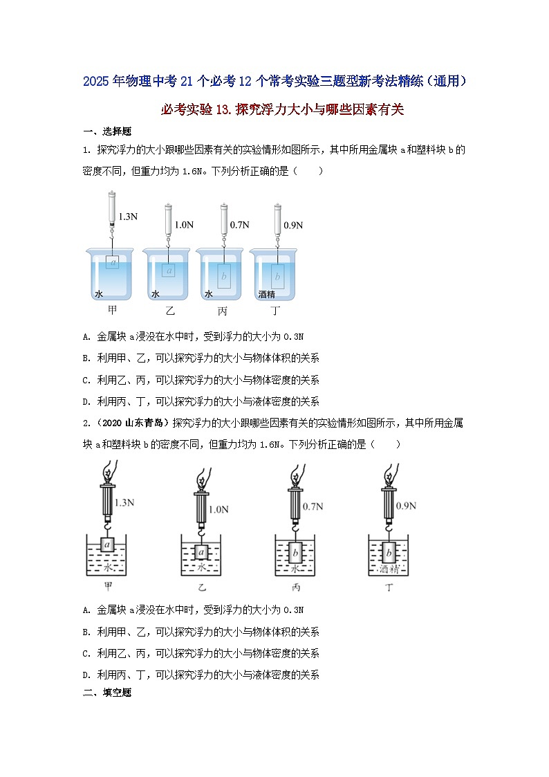 必考实验13.探究浮力大小与哪些因素有关（原卷版）第1页
