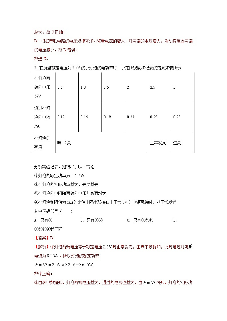 常考实验10.测量小灯泡电功率的实验（解析版） 第2页