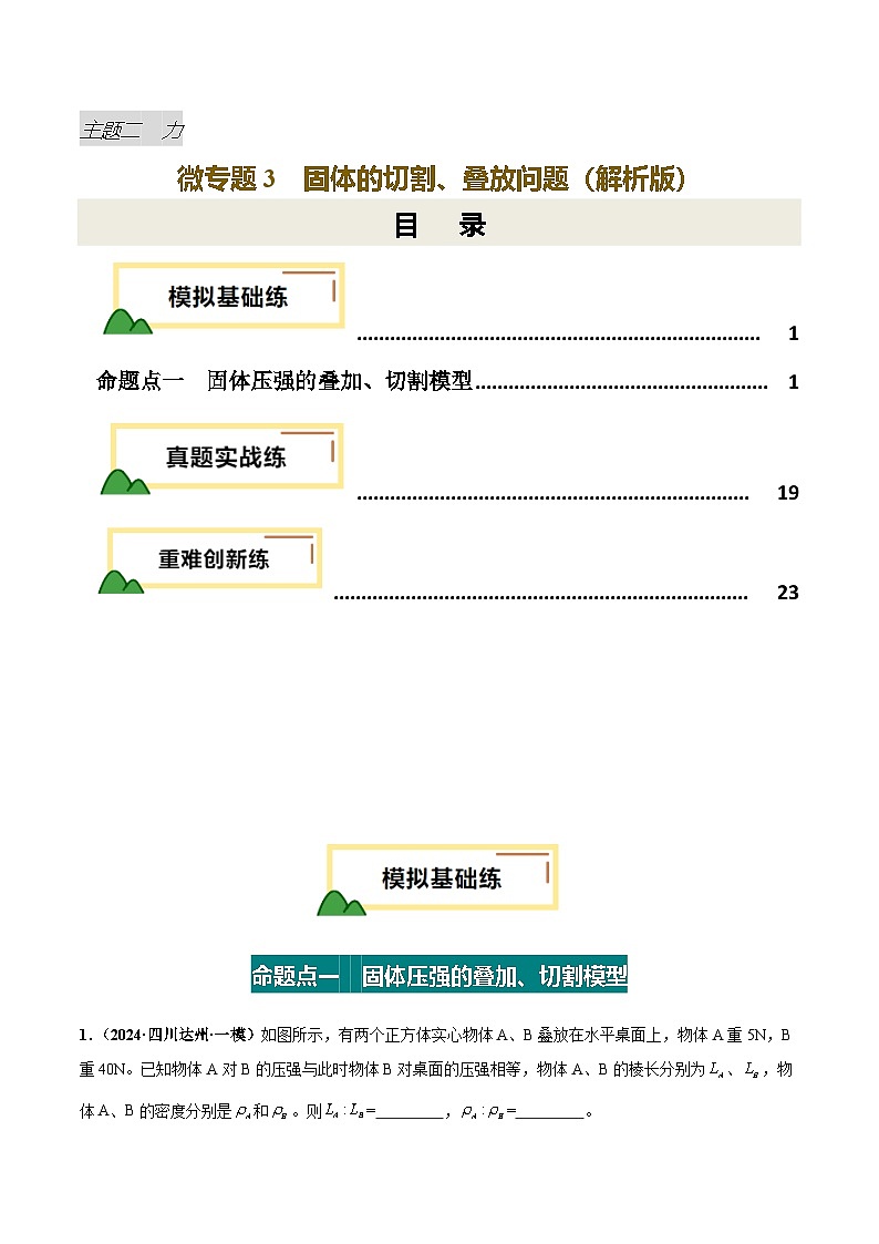 力学微专题3  固体的切割、叠放问题（练习）（解析版）第1页