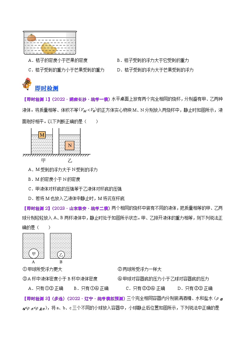 中考物理一轮复习考点巩固练习专题15  物体沉浮条件及其应用（原卷版）第3页
