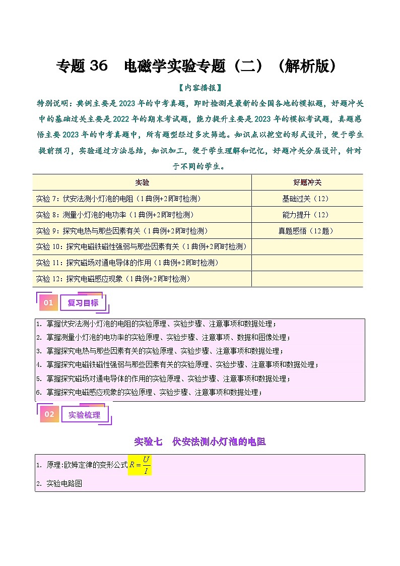 中考物理一轮复习考点巩固练习专题36  电磁学实验专题（二）（解析版）第1页