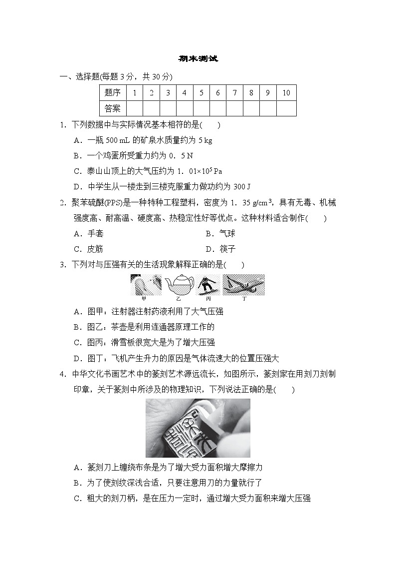 期末测试 （试卷）-2024-2025学年北师大版（2024）物理八年级下册第1页