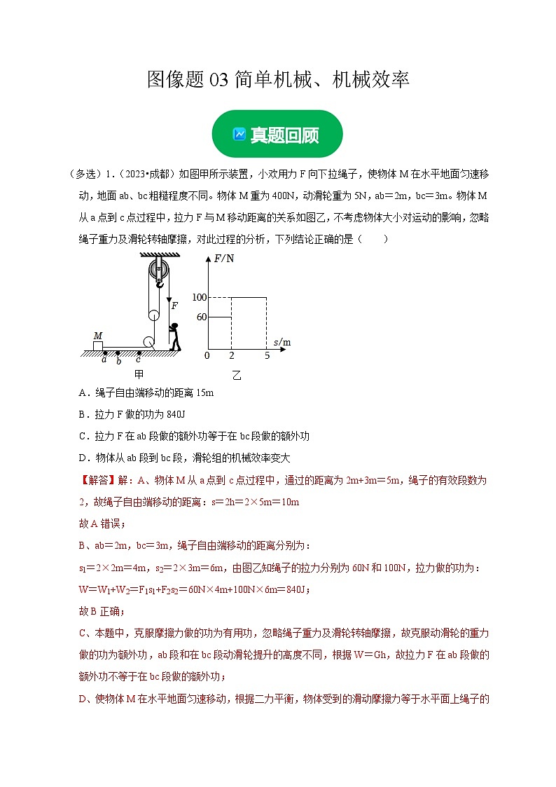 中考物理二轮复习题型专项练习图像题03 简单机械、机械效率（解析版）第1页