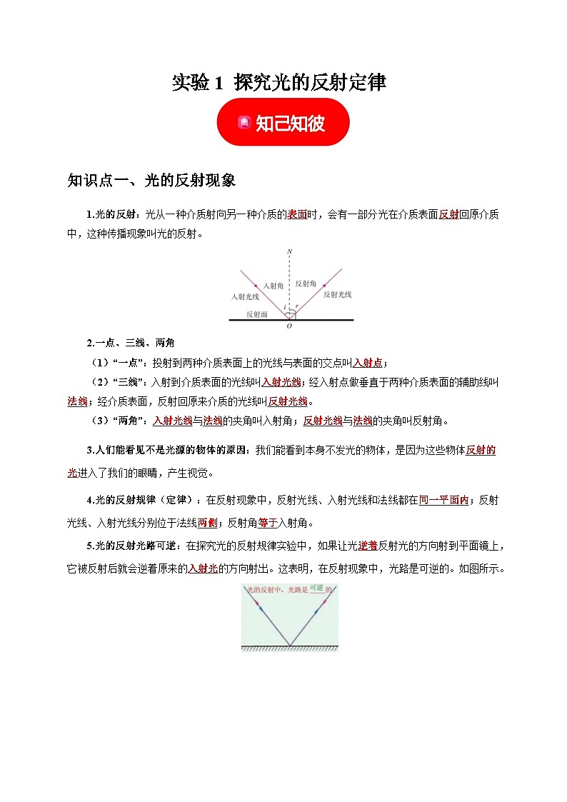 中考物理二轮复习题型专项练习实验1 探究光的反射定律 （解析版）第1页