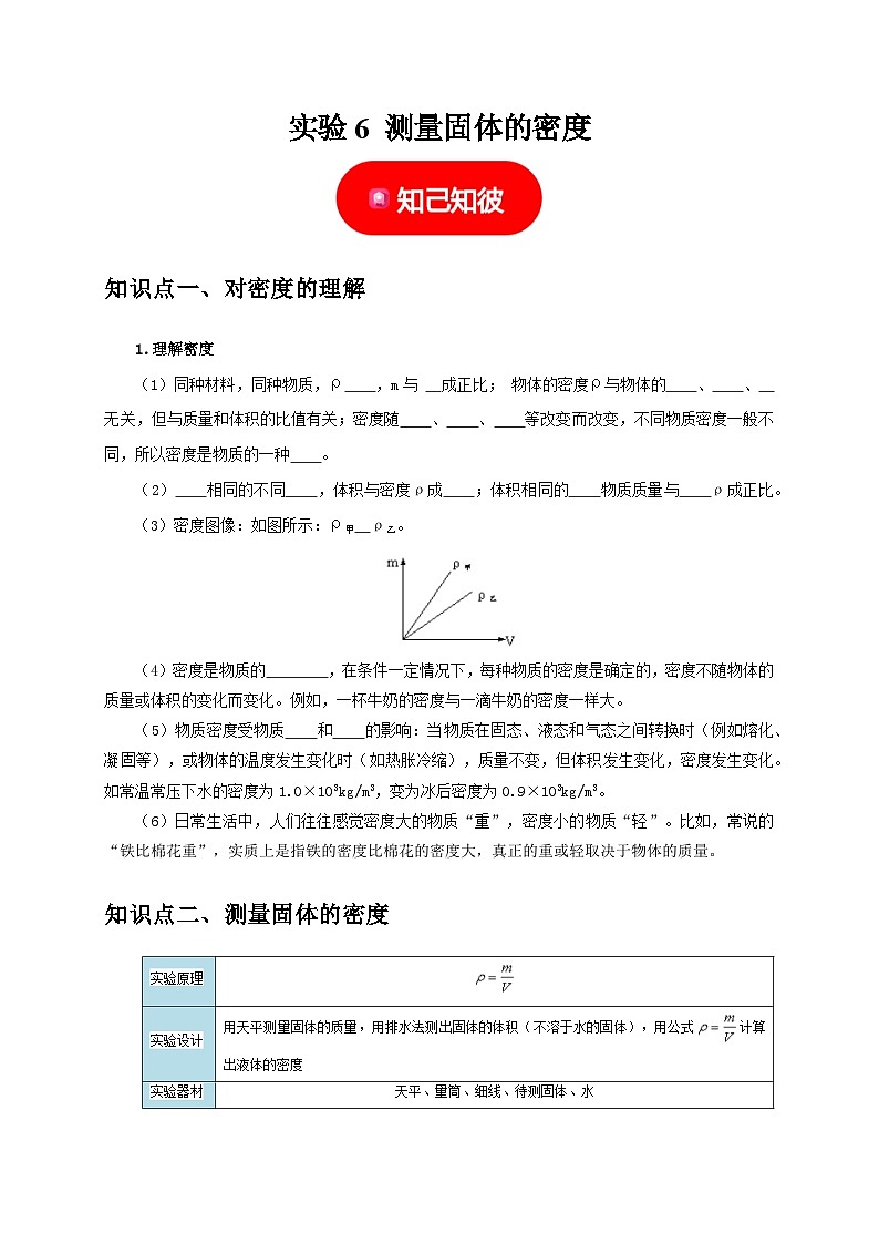中考物理二轮复习题型专项练习实验6 测量固体的密度（原卷版）第1页