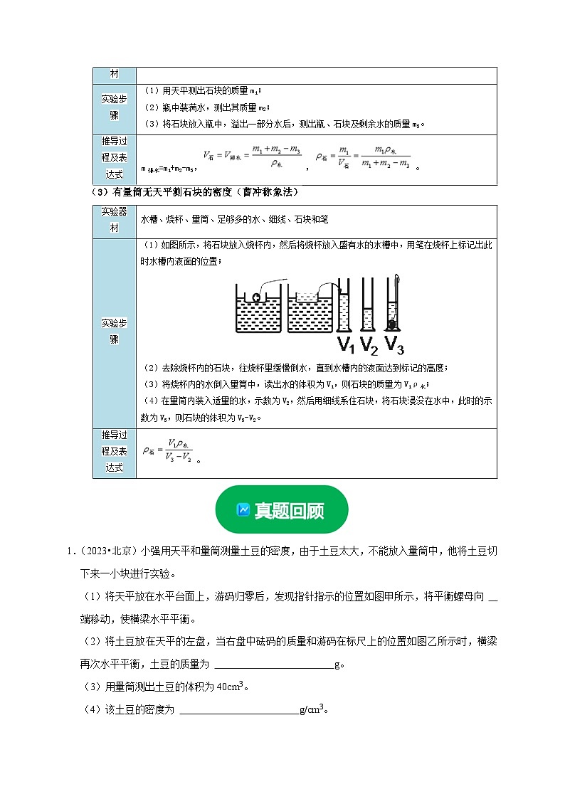 中考物理二轮复习题型专项练习实验6 测量固体的密度（原卷版）第3页