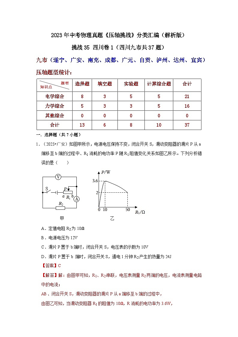 中考物理二轮复习压轴培优训练挑战35 四川卷1（四川九市共37题）（解析版）第1页