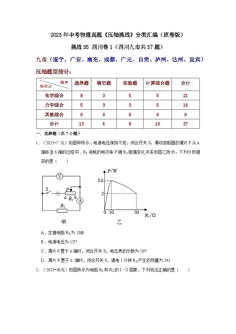 中考物理二轮复习压轴培优训练挑战35 四川卷1（四川九市共37题）（原卷版）第1页