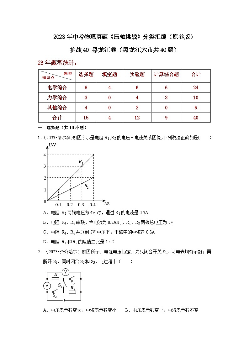 中考物理二轮复习压轴培优训练挑战40 黑龙江卷（黑龙江六市共40题）（原卷版）第1页