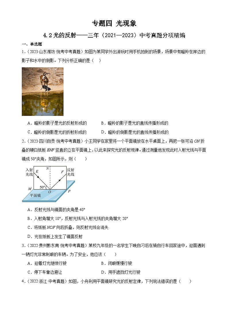 中考物理一轮复习考点分项练习专题4 光现象 4.2光的反射（学生版）第1页