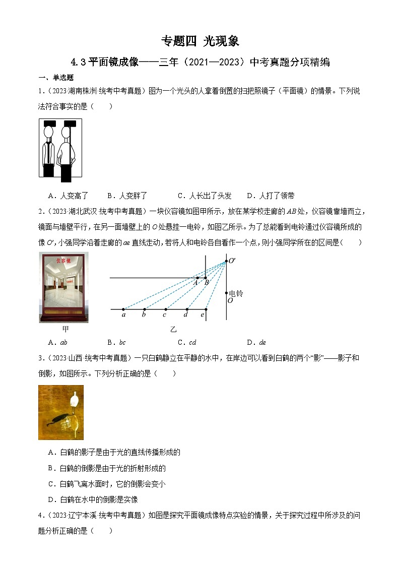 中考物理一轮复习考点分项练习专题4 光现象 4.3平面镜成像（学生版）第1页