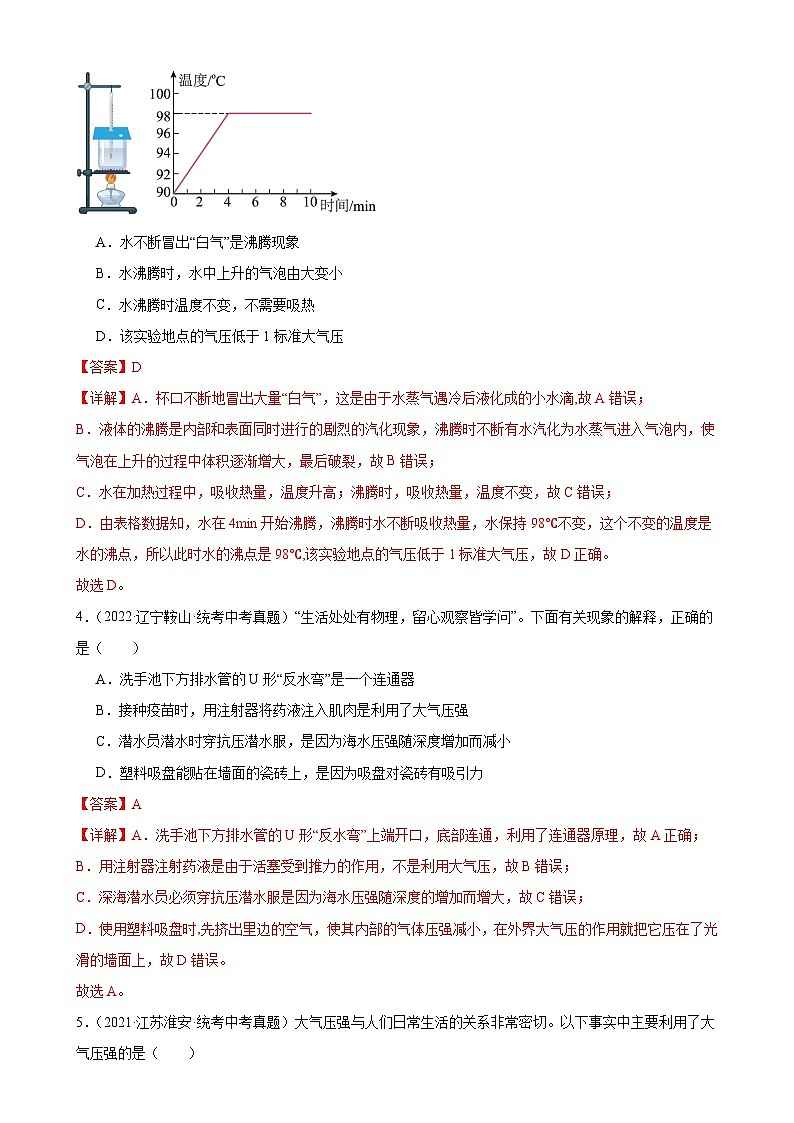 中考物理一轮复习考点分项练习专题9  压强  9.3大气压强（教师版）第2页
