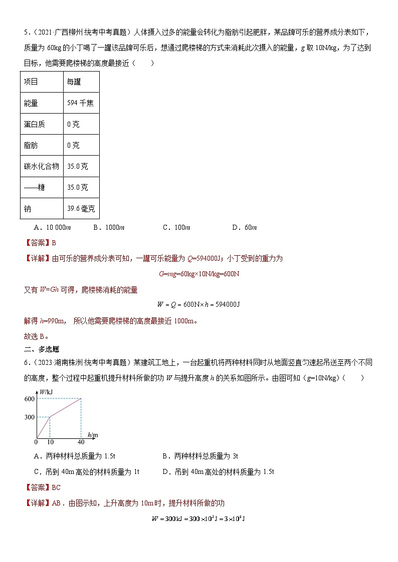 中考物理一轮复习考点分项练习专题11  功和机械能 11.1功（教师版）第3页