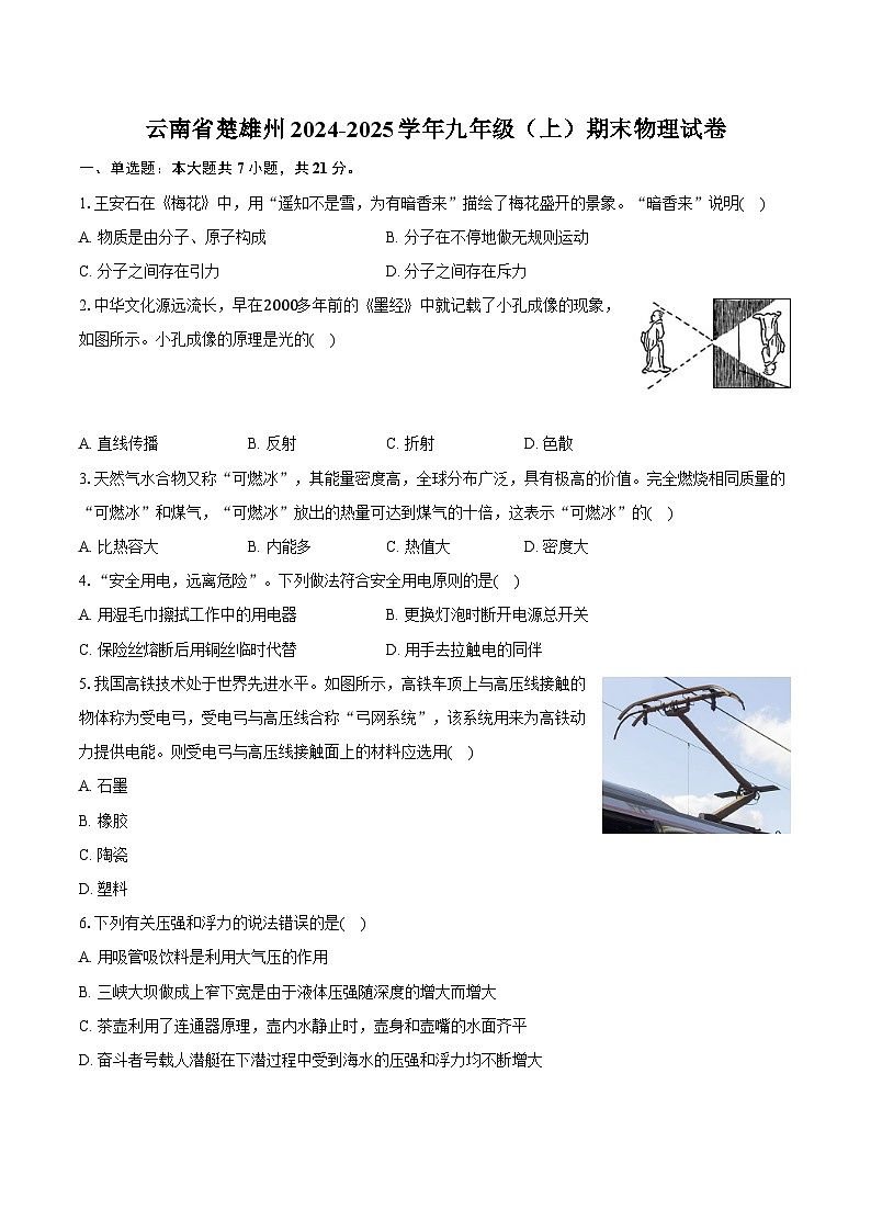 云南省楚雄州2024-2025学年九年级（上）期末物理试卷第1页
