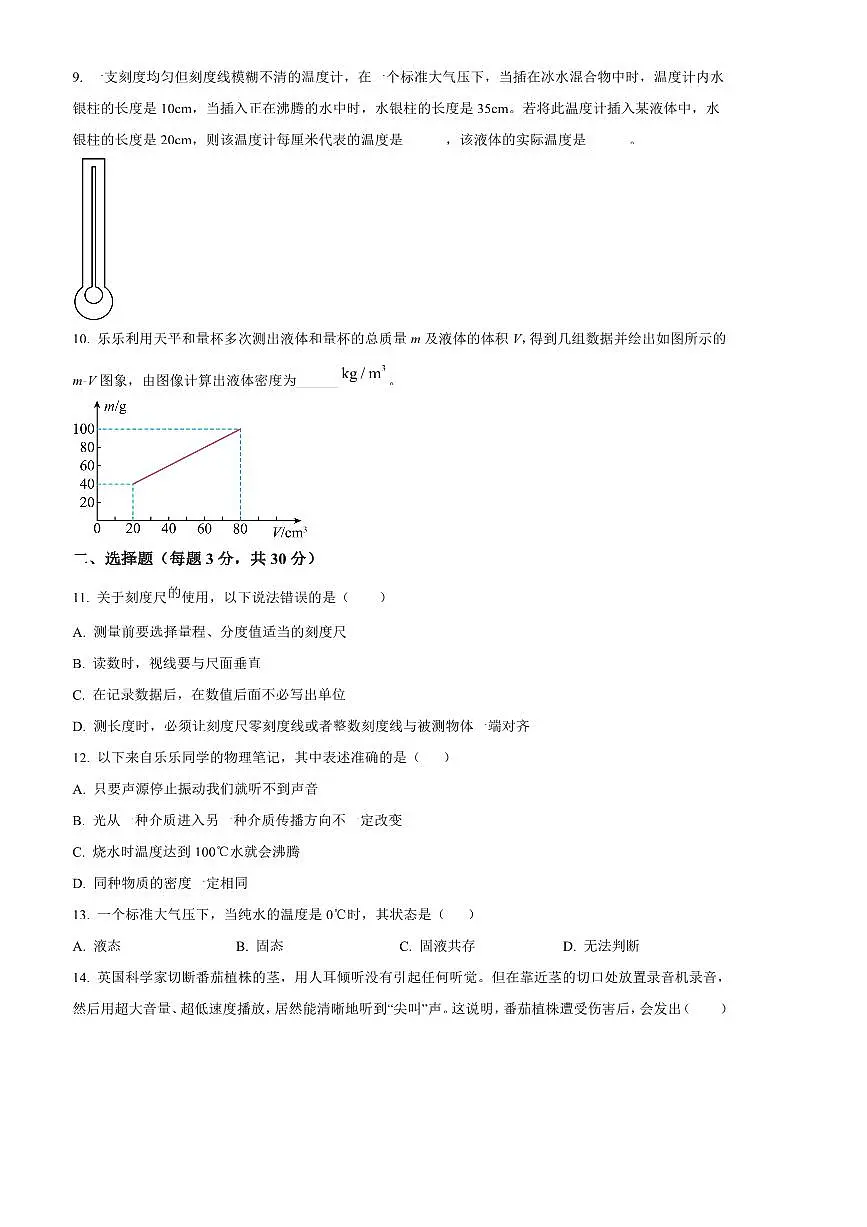 2024～2025学年安徽省马鞍山市第八中学八年级上期末考试物理试卷(含答案)第2页
